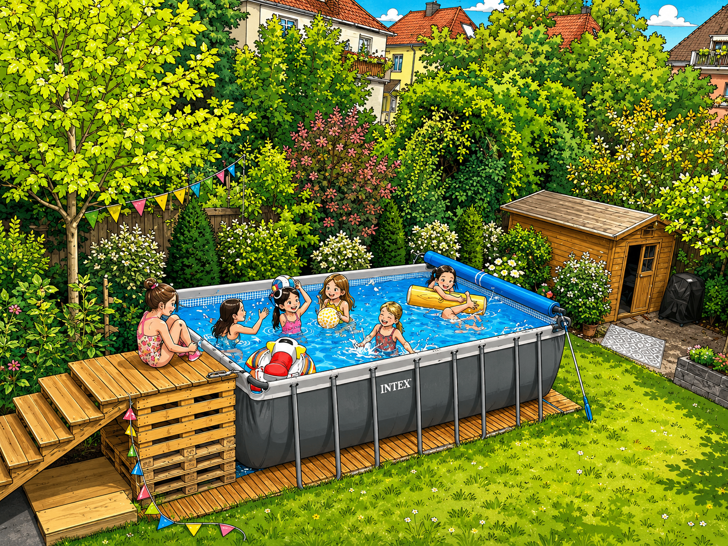 Ella und ihre Freundinnen im Pool
